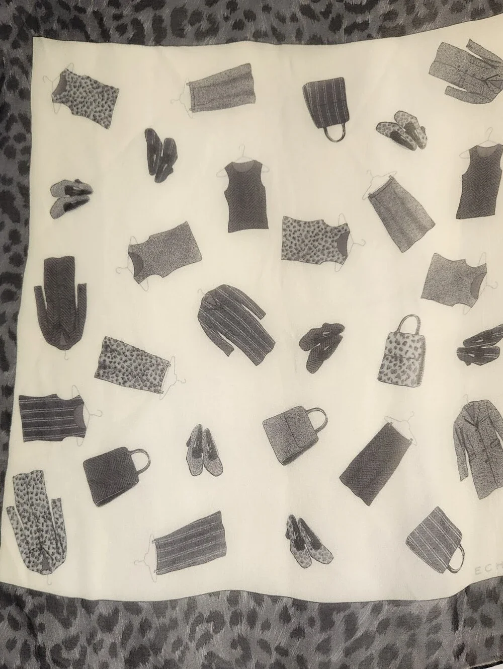 Women’s Cream Scarf with Black Fashion Print SILK